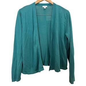 J. Jill Teal Cotton Linen Open Front Lightweight LongSleeve Cardigan Women Large